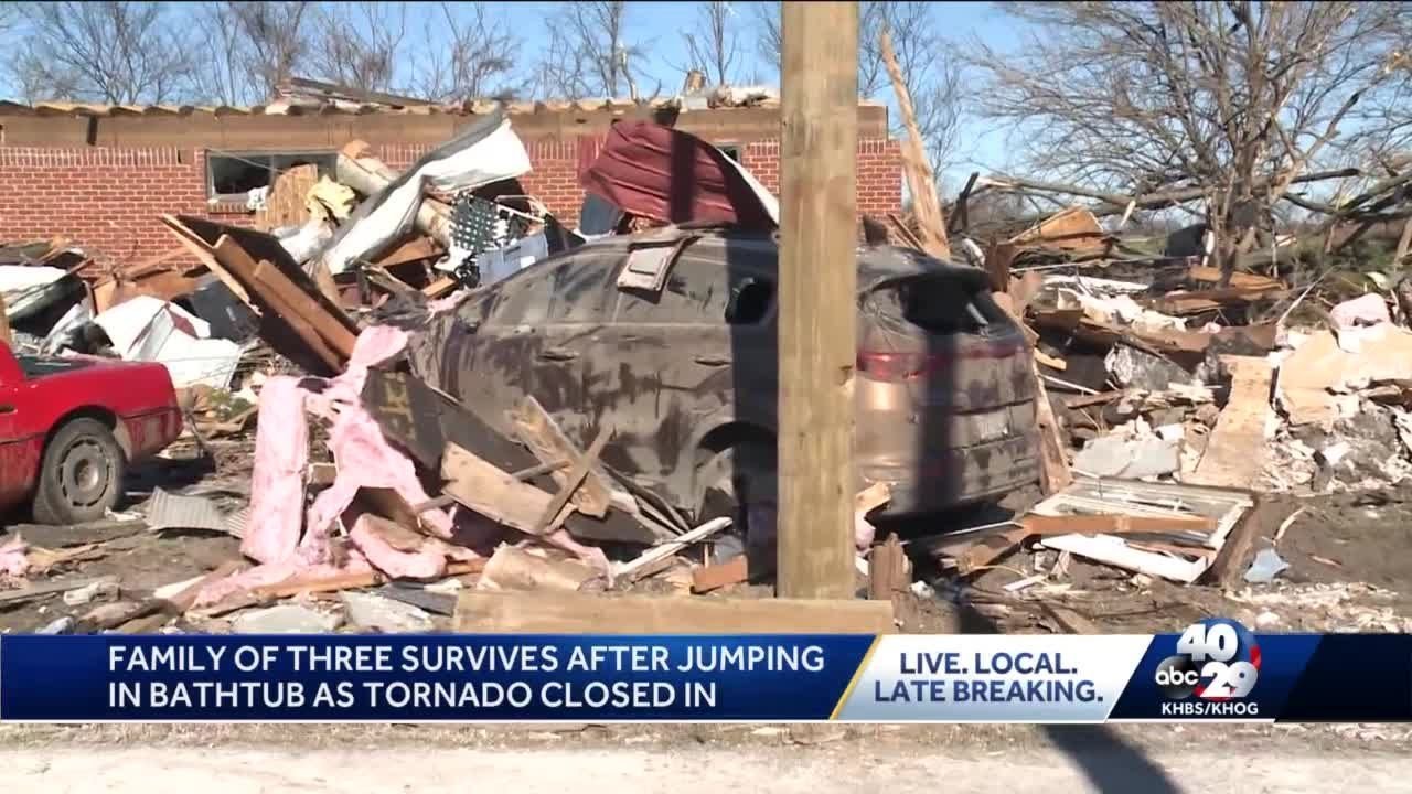 Tornado sent Arkansas family into the road as they huddled inside bathtub