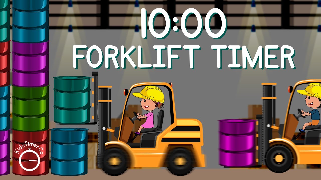 10 Minute Forklift Fun Timer! 🏭 Stacking Barrels Visual Timer + Surprises!