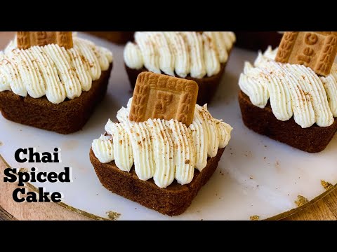 Chai Spiced Cake Squares | Cinnamon Buttercream Frosting | Eggless Wheat Cake | Flavourful food