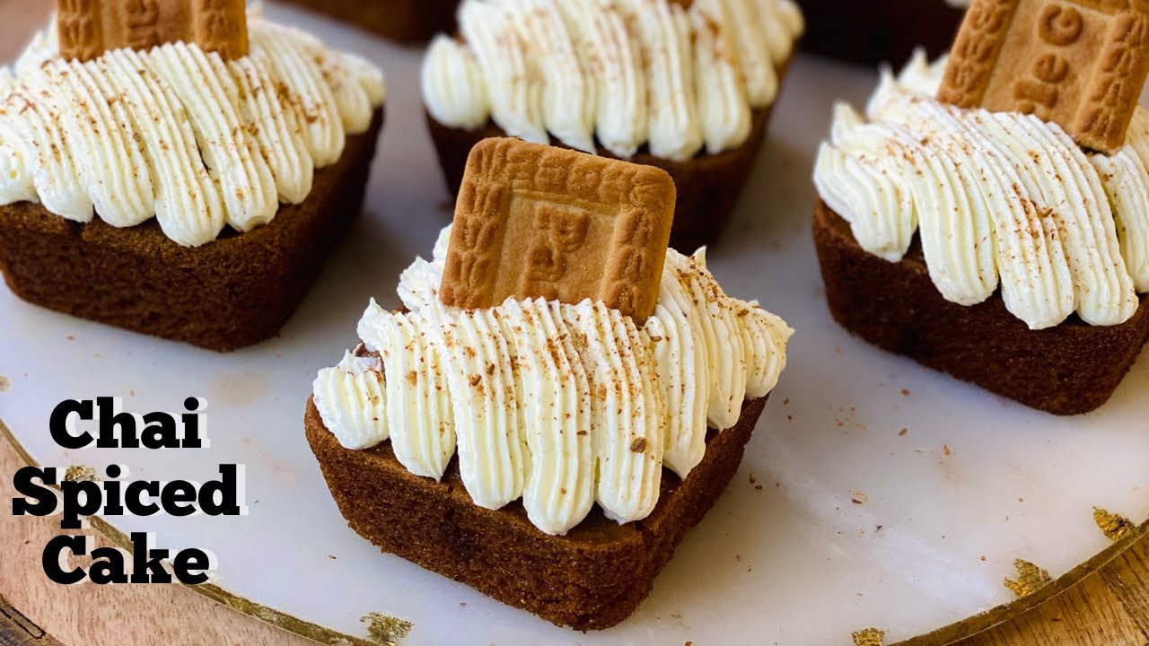 Chai Spiced Cake Squares   Cinnamon Buttercream Frosting   Eggless Wheat Cake   Flavourful food