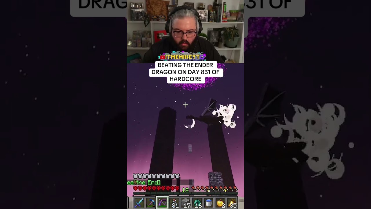 Beating The Ender Dragon In Hardcore On Day 831! #hardcoreminecraft #minecraft #minecraftclips