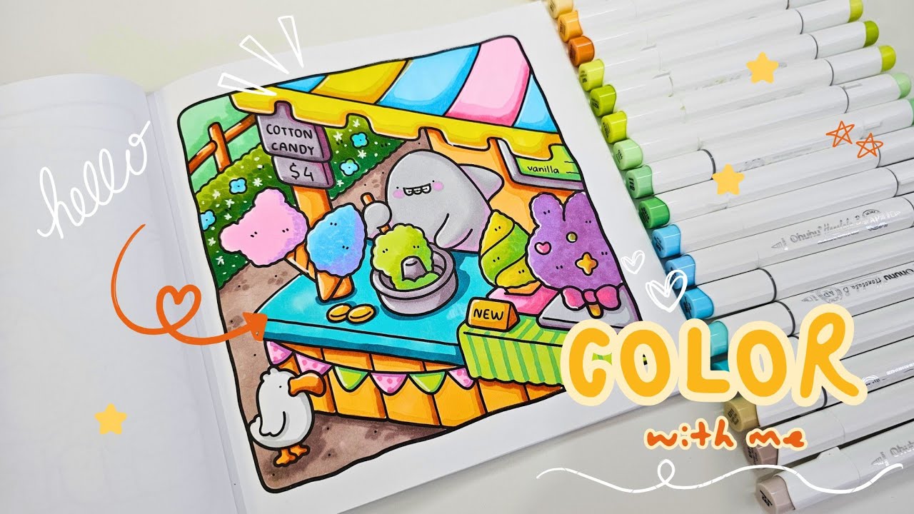 Раскрась со мной | Уютные дни от Coco Wyo - Сахарная вата | Спиртовой маркер Ohuhu 🍬☁️🍒