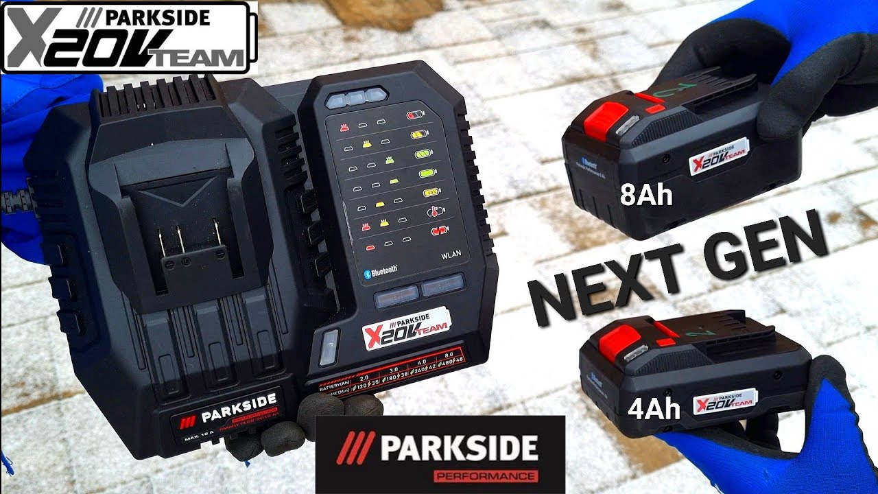 Parkside Performance new generation. Batteries 4Ah and 8Ah PAPS 208 A1 Smart  charger12A PLGS 2012 A1 - YouTube