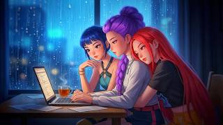 ☕ Lofi Girls in the Rain – Late Night Study with Huntrix Rumi, Mira &amp; Zoey, Calm Focus Music 🌧️