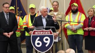 Pence address audience at ribbon cutting for Section 4 of I-69