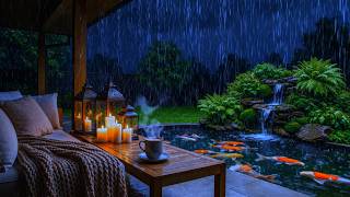 Rain Sounds For Sleeping 🌧️ | 99% Instantly Fall Asleep with Rain & Thunder on Koi Pond