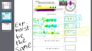 Combining like terms for Unit 1 notes
