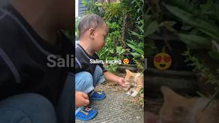 when a Soft spoken boy meets a kitten 😘 #toddler #fayyadh #cat #kitten #softspoken