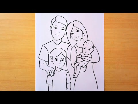 Family Drawing Easy || How to Draw Family With 4 Members