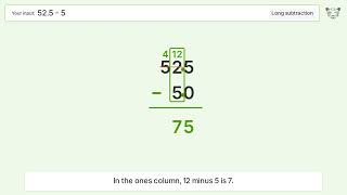 Long Subtraction Problem 52.5-5: Step-by-Step Video Solution
