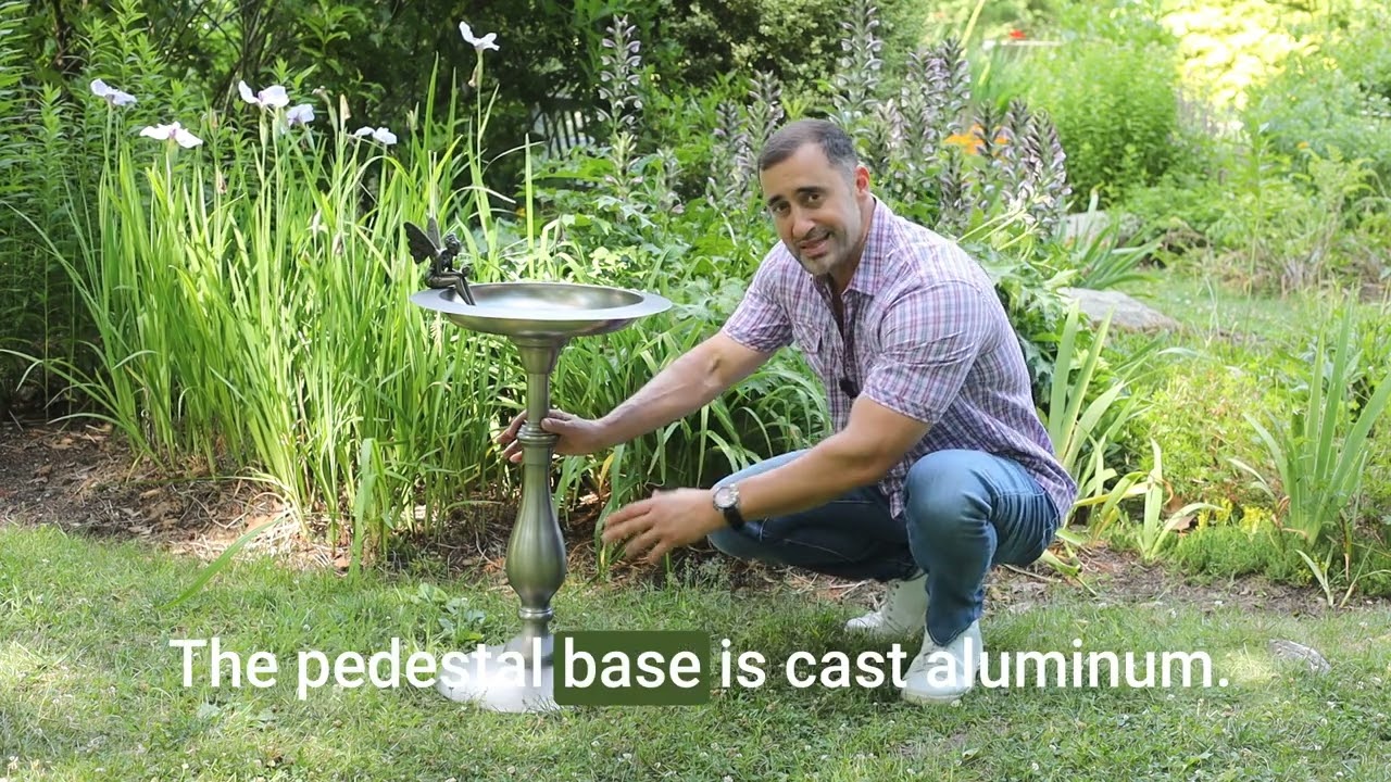 Good Directions: Classic Pewter Bird Bath Pedestal with Fairy