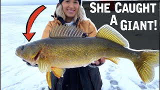 SHE CAUGHT A GIANT - Ice Fishing Walleyes