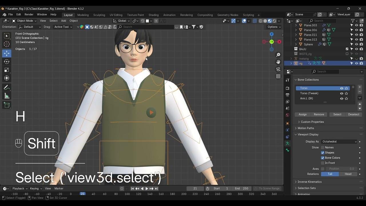 Rigging Karakter menggunakan Rigify Basic Human di Blender 4.3