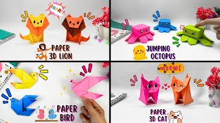 4 DIY 3D Origami Paper Animals | Origami Paper 3d DIY Octopus|Paper Origami 3d Lion DIY|Paper 3d Cat