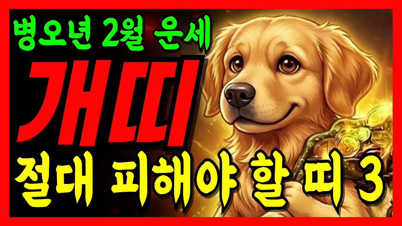 [2026년 2월 개띠] 절대 피해야 할 상극띠 3가지!! 개띠운세 58년생 70년생 82년생