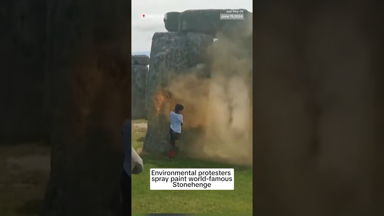 Environmental protestors spray world-famous Stonehenge Environmental protestors spray world-famous Stonehenge