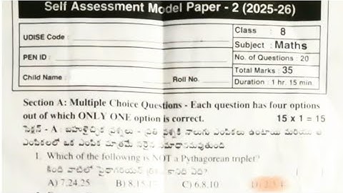 8th class mathematics self assessment model paper2 examination real question paper with answer sheet