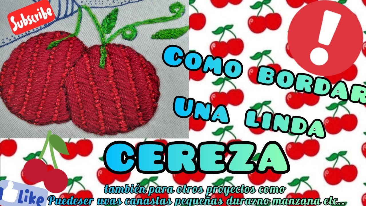 89.como bordar una lindas CEREZAS 🍒 fácil pasó a paso bordado fantasia o uvas