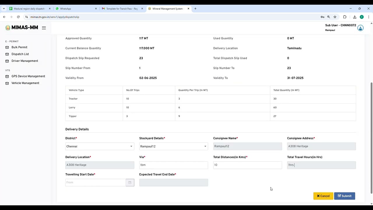 1 Mineral Management System   Dispatch Slip select