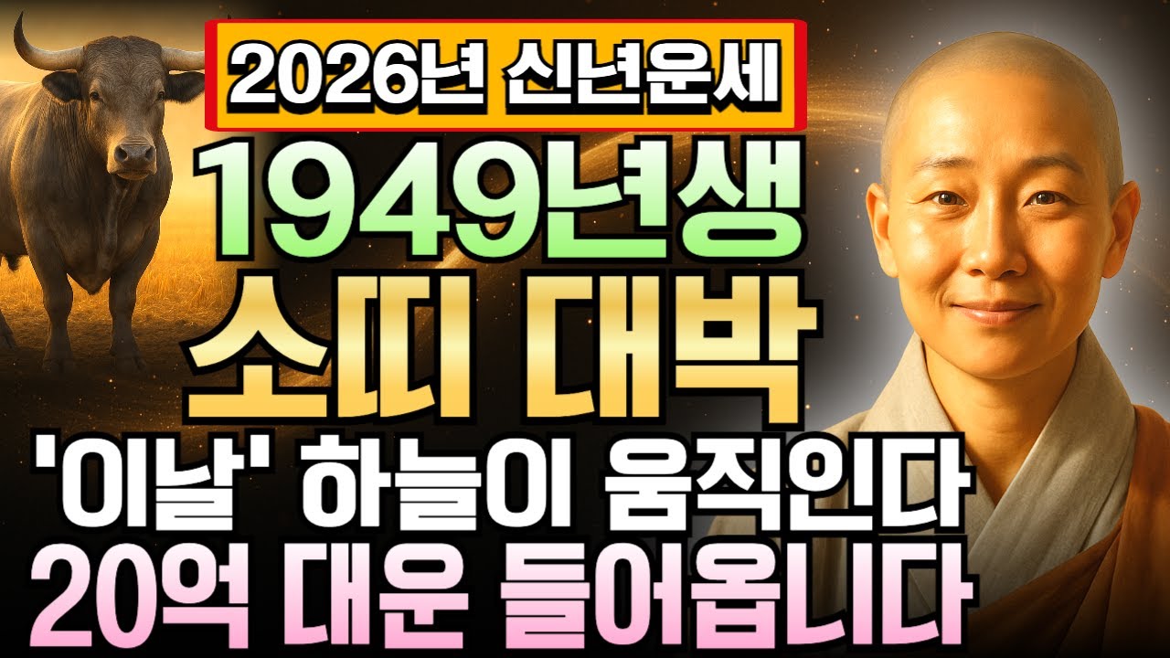 1949년생 집중하세요! 기축년생 소띠 77세 2026년 1월 운세 병오년 새해 준비하라! 문서운 귀인운 겹쳐 억만금 천운의 달