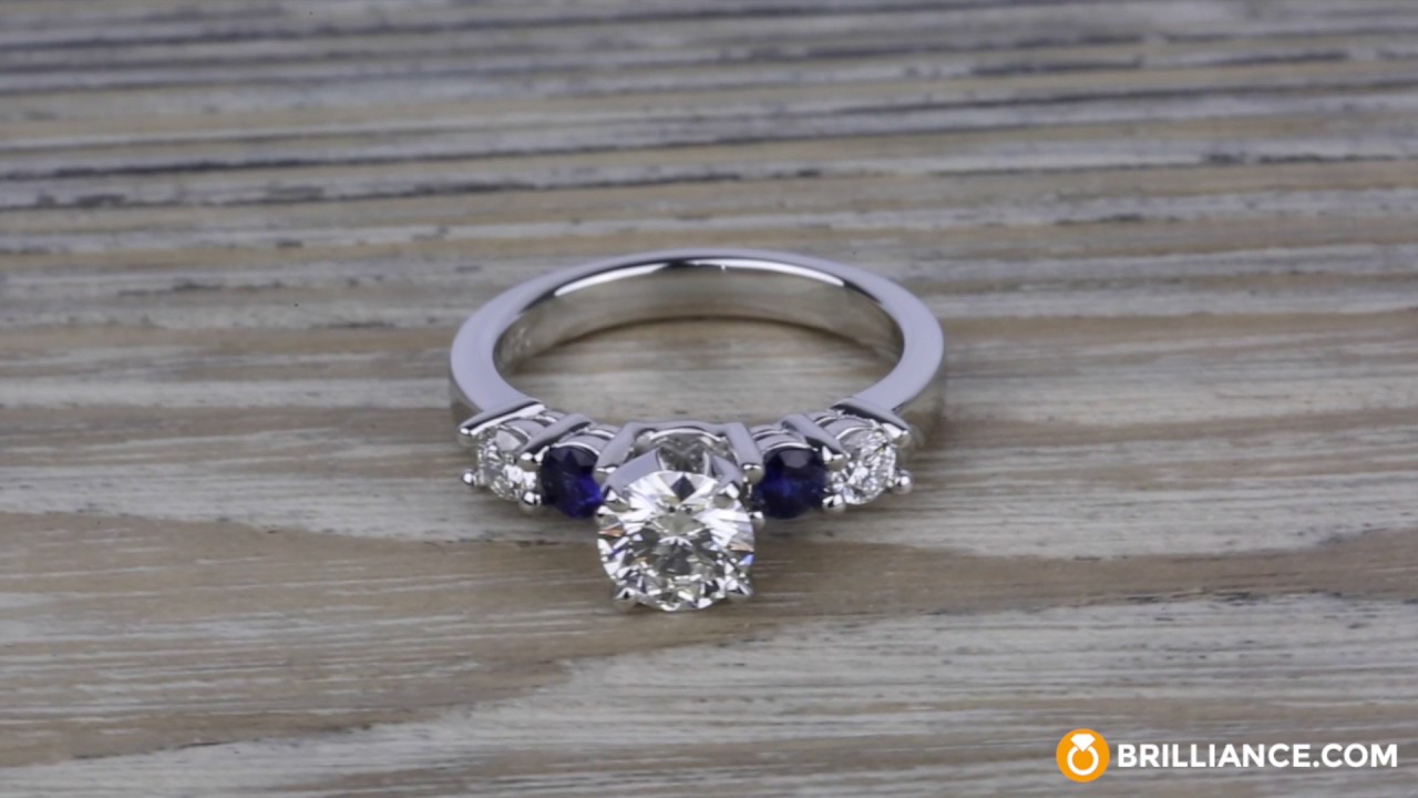 Round Diamond & Sapphire Gemstone Engagement Ring (0.90 ct.)