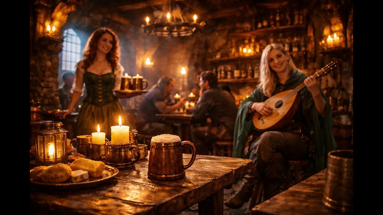 RPG Tavern Ambience – Warm Fireplace Inn Background Music (4 Hours)
