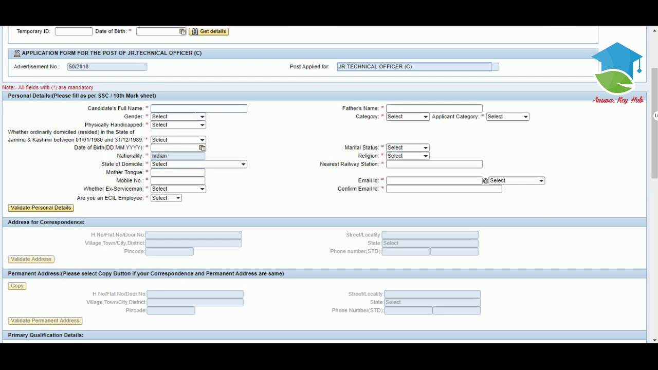 ECIL Jr Technical Officer & Consultant Online Form 2019