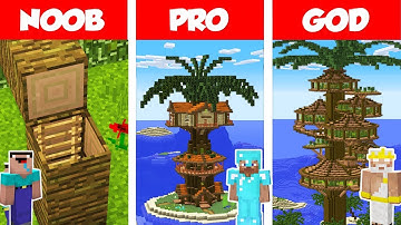 Minecraft NOOB vs PRO vs GOD: PALM Tree House Build Challenge in Minecraft / Animation