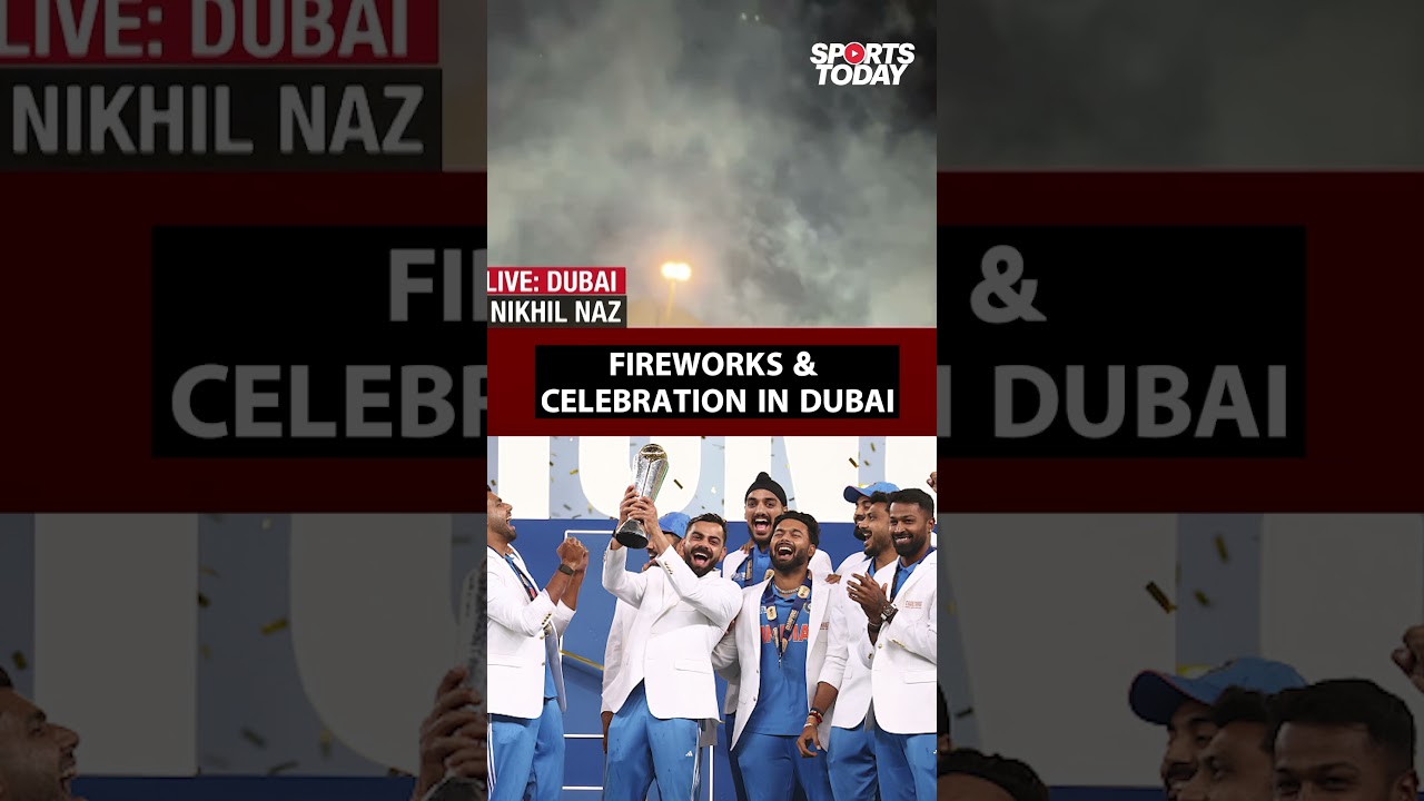 Fireworks erupt into the night sky in Dubai after India’s Champions Trophy victory