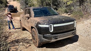 Rivian R1T and Toyota Tacoma off road fun...pity the haters! Mud, water crossings, trail driving.