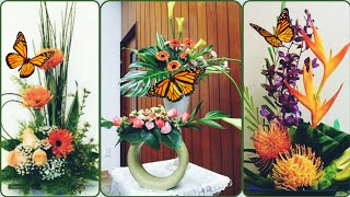 stylish fresh ikebana flowers arrangements home decoration