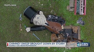 Storm destroys iconic McPherson chimney sweep sign