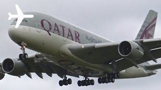 Airbus a380's at London Heathrow Airport- Qatar, Emirates and Qantas