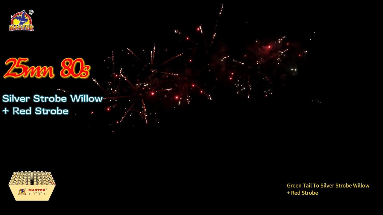 1inch 80 Shot Fan Shape Green Tail To Silver Strobe Willow + Red