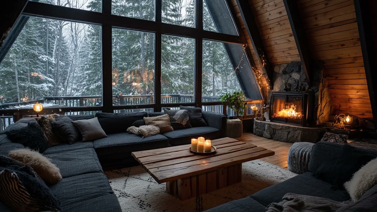 Warm Fireplace  Relaxing Holiday Ambience with Snowfall