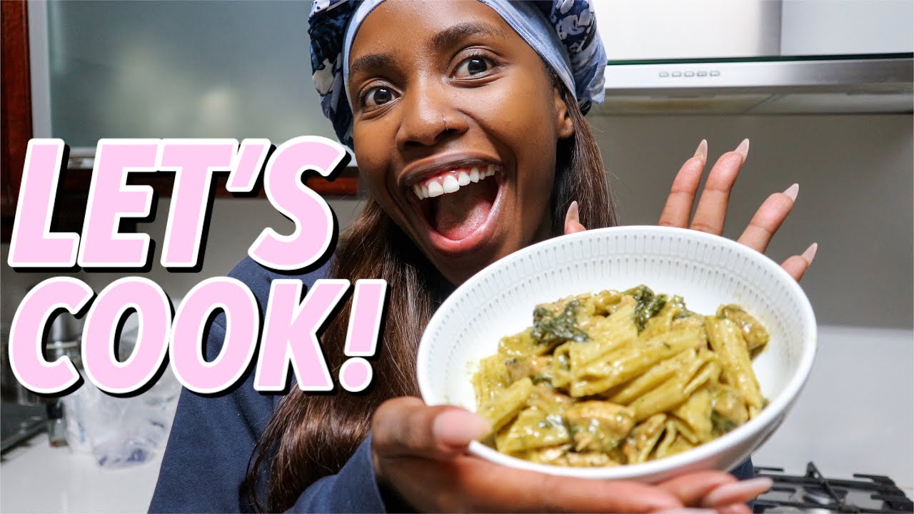 COOK WITH ME👩🏾‍🍳 CREAMY CHICKN & BACON PESTO PASTA✨