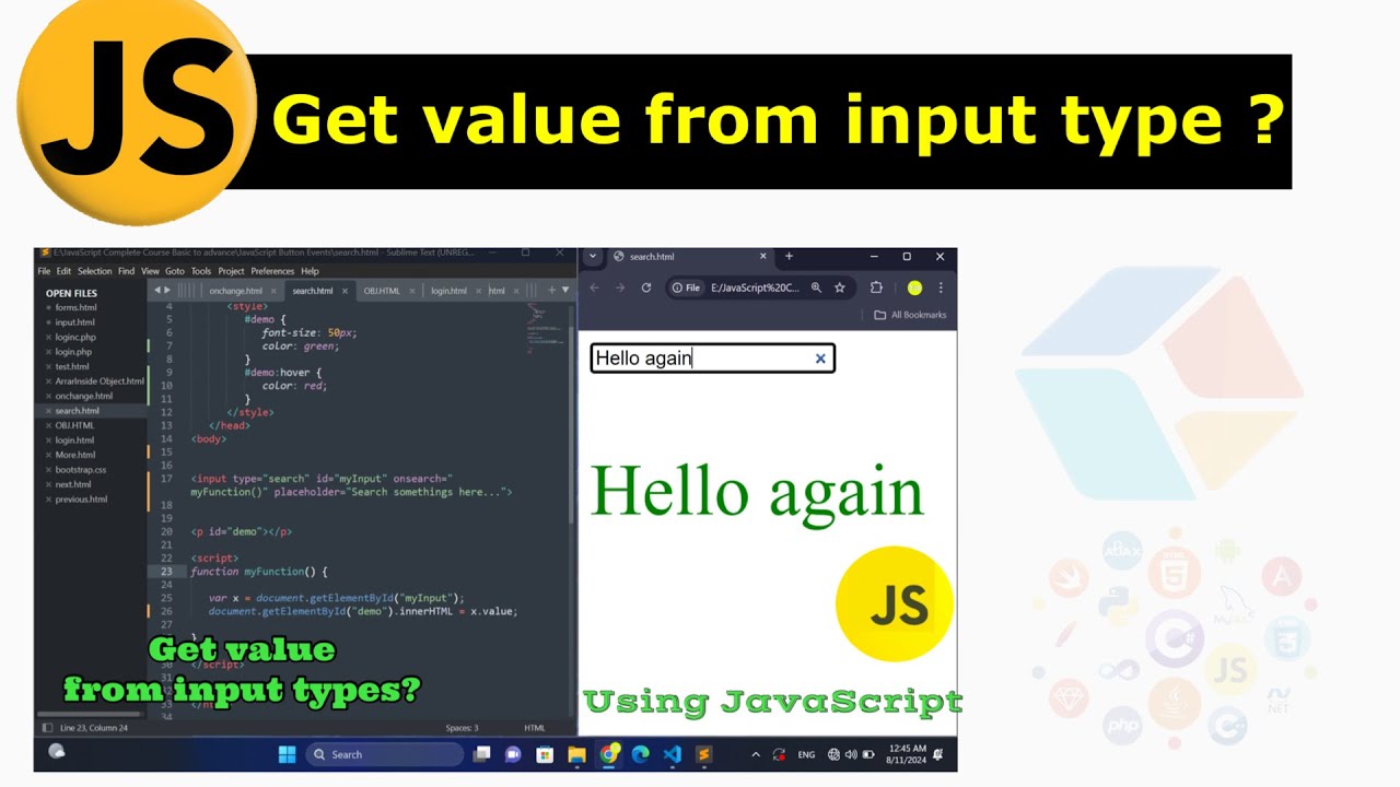 Get value from input types and print it on screen by the help of ...