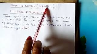 Form 1 Maths. Linear Equations