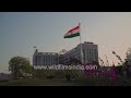 Massive India Flag on giant flag-pole at AIIMS towers above the Medical flyover network