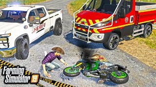 AMBULANCE RESCUE! MR. CHOW GOT HIT BY A TRAIN ON HIS MOTORCYCLE | FARMING SIMULATOR 2019