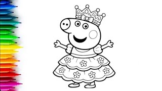 Peppa Pig Princess Drawing & Coloring 👑🐷 | Easy Drawing for Kids