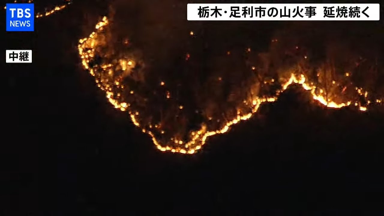 【LIVE】栃木県・足利市山火事 上空映像（音声なし）(2021年2月24日)