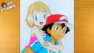 How to draw Serena with Ash Step by step with color pencil (easy drawing) screenshot 5
