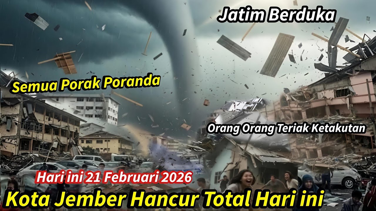 JATIM BERDUKA 21/02/2026 !! BARU TERJADI BADAI DAHSYAT HANCURKAN KOTA JEMBER HARI INI-TORNADO JEMBER