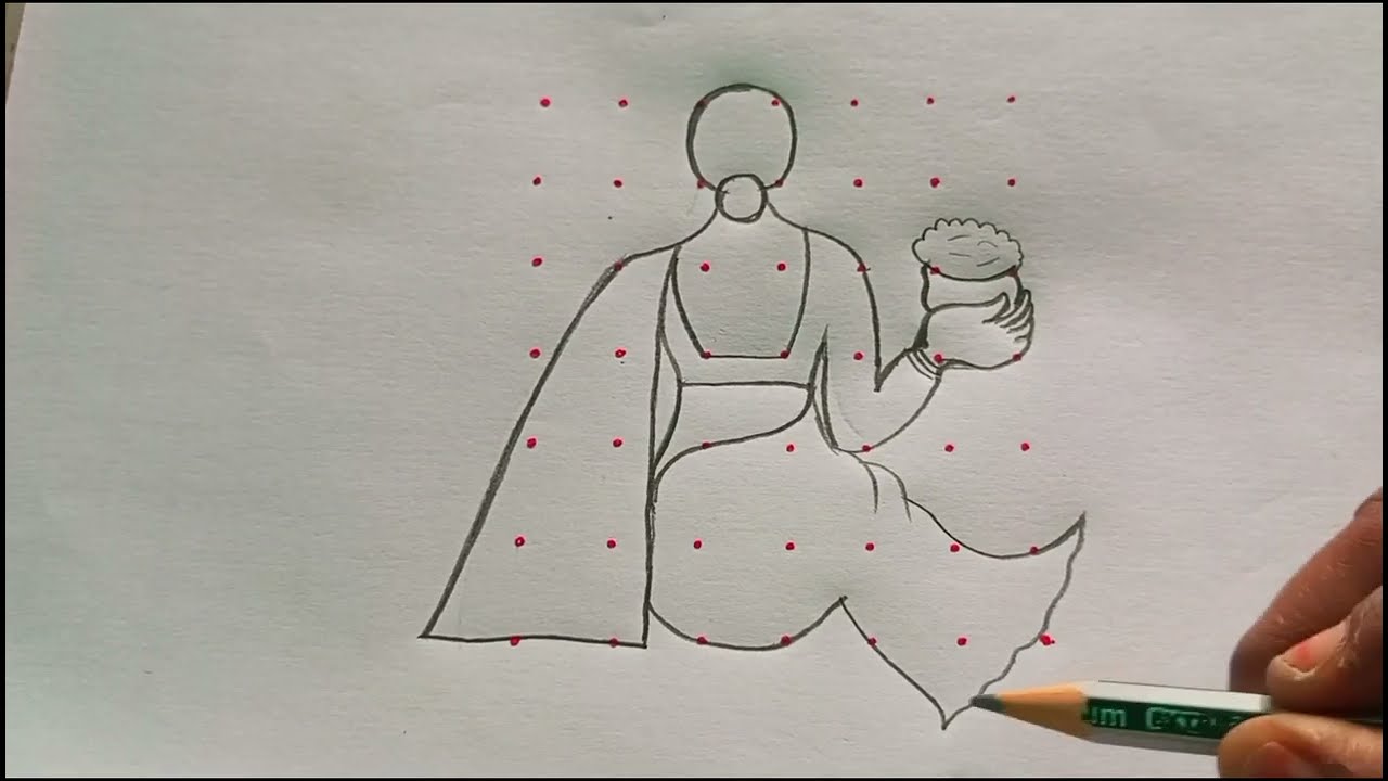 Sankranthi 🌹🌺🐄treditional girl with pongal pot kolam with 7*7 dots/ தை பொங்கல் ஸ்பெஷல் பொங்கல் கோலம்