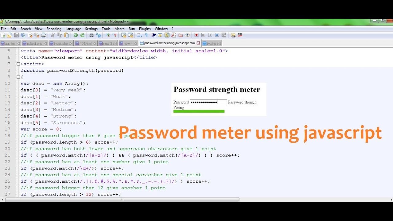 Password meter using Javascript - YouTube