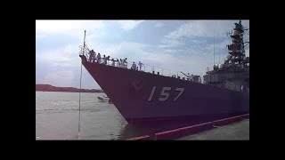 DD157 護衛艦さわぎり Sawagiri　　海上自衛隊JMSDF 出港　全員帽ふれ～汽笛　宮崎県宮崎港　2014年8月4日
