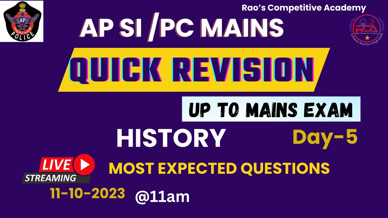 🔴AP SI/PC MAINS LIVE |QUICK REVISION |HISTORY -MOST EXPECTED QUESTIONS|DAY-5|