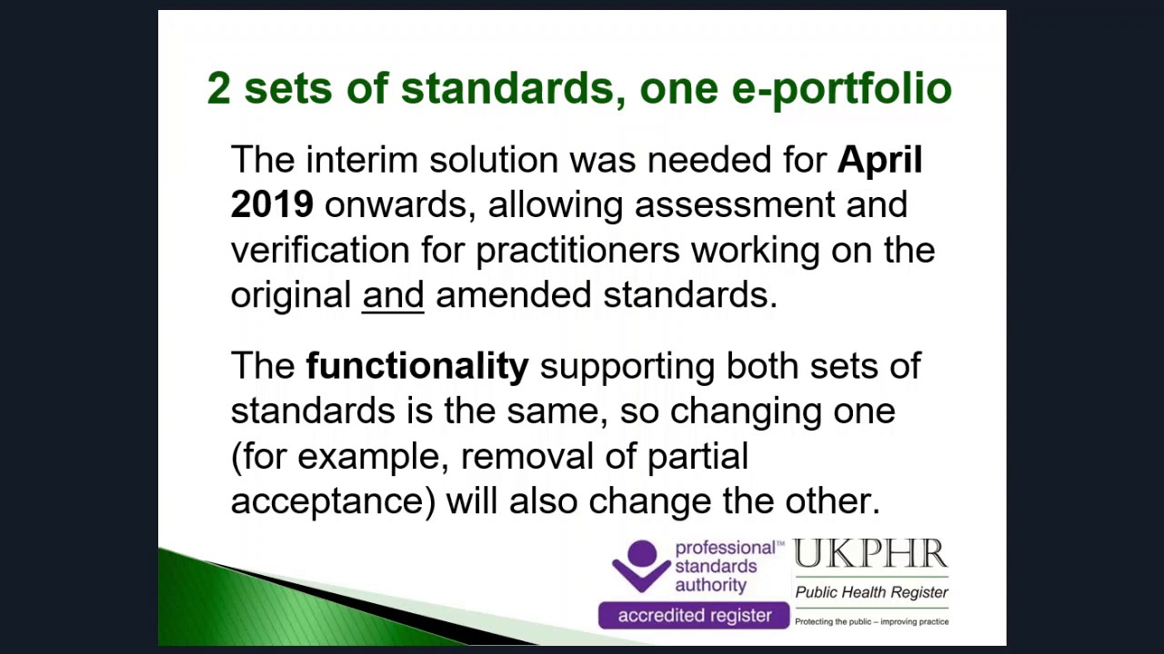 The amended practitioner standards and the e-portfolio - Aug 2019