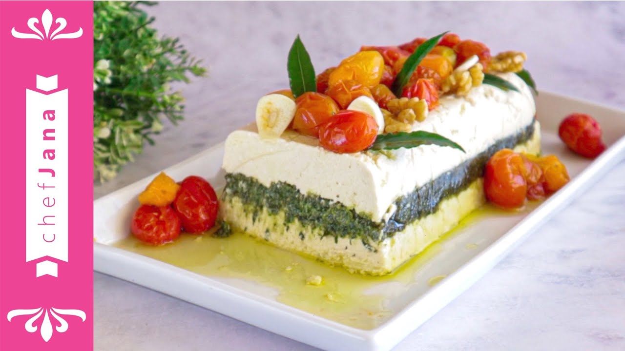 SHOWSTOPPER VEGAN CHEESE, PESTO, AND TOMATO TERRINE!